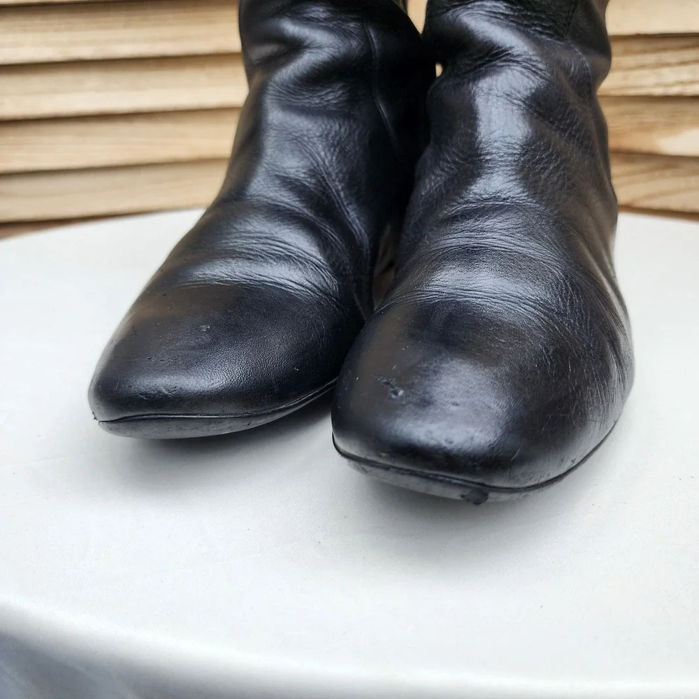 Via Spiga 8M Black Leather Over The Knee Flat Tall Boots Classic Minimalist Fall